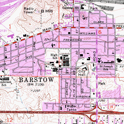 Topographic Map of Barstow High School, CA