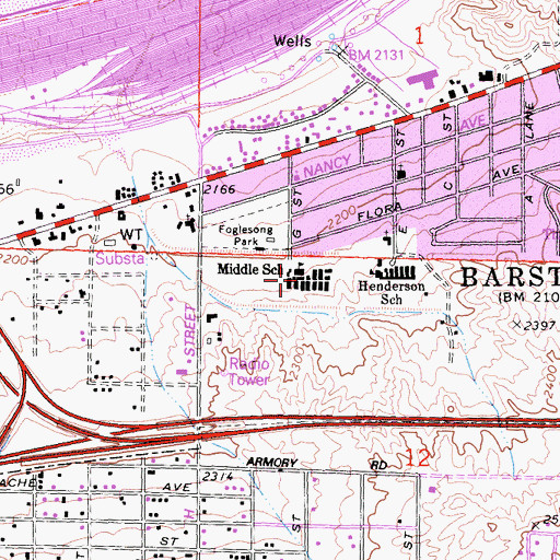 Topographic Map of Barstow Middle School (historical), CA