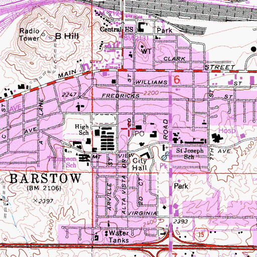 Topographic Map of Barstow Post Office, CA