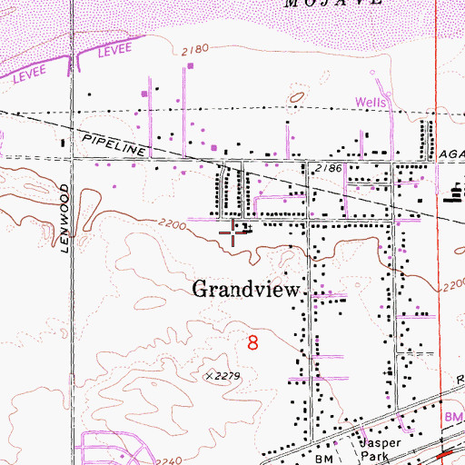Topographic Map of Grandview Baptist Church, CA