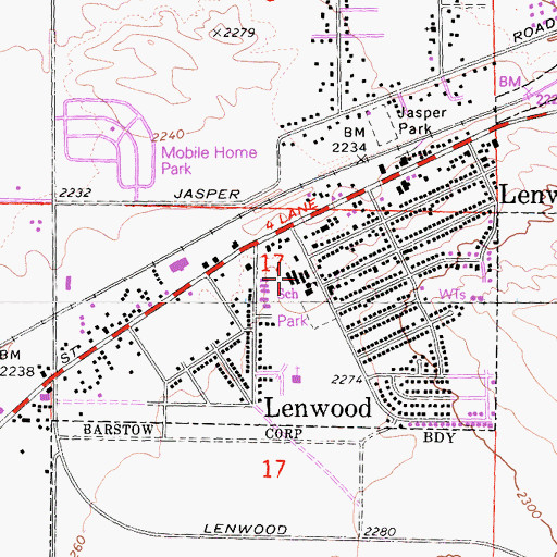 Topographic Map of Lenwood Elementary School, CA