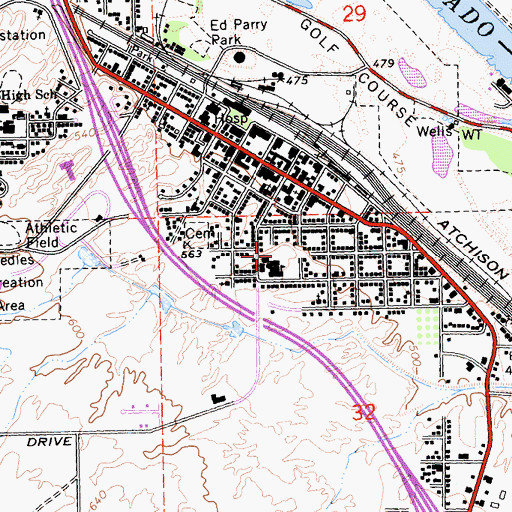 Topographic Map of D Street Elemetary School, CA