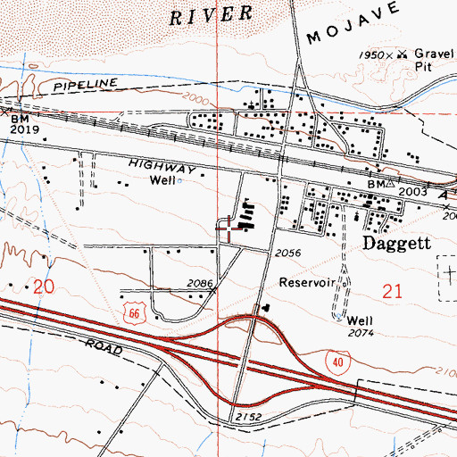 Topographic Map of Daggett Middle School, CA