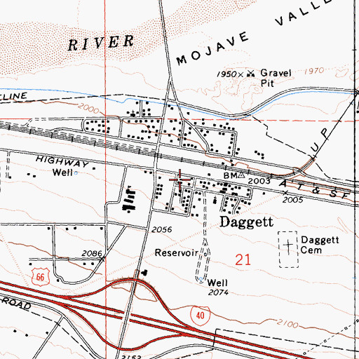 Topographic Map of Daggett Post Office, CA