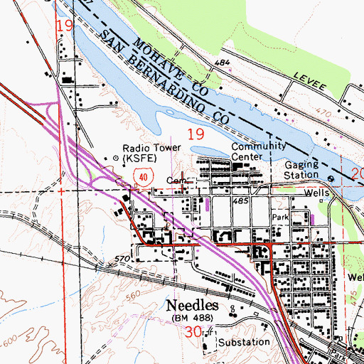 Topographic Map of Fort Mojave Burial Grounds, CA