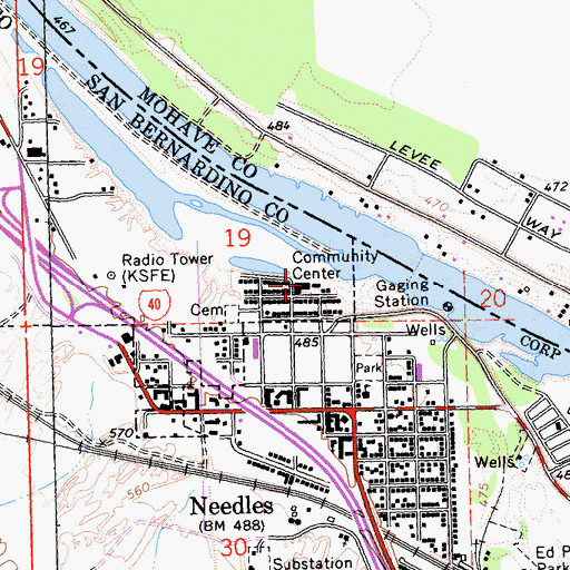 Topographic Map of Fort Mojave Tribal Center, CA
