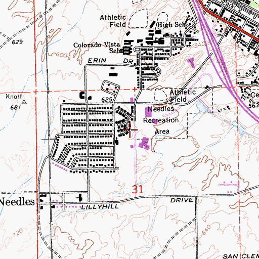Topographic Map of Needles Branch San Bernardino County Library, CA