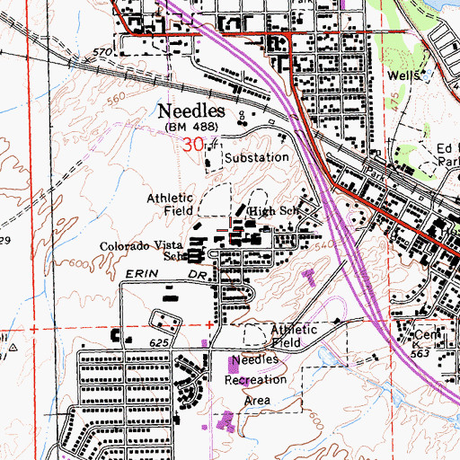 Topographic Map of Needles High School, CA