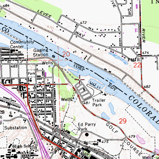 Topographic Map of Needles Marina Park, CA