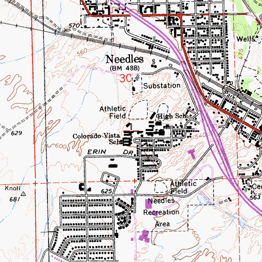 Topographic Map of Needles Middle School, CA