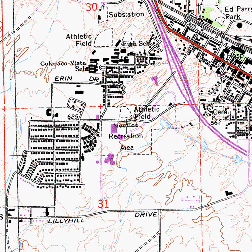 Topographic Map of Needles Municipal Aquatics Center, CA