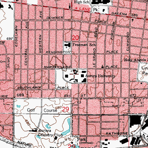 Topographic Map of Jenks Hall, IL