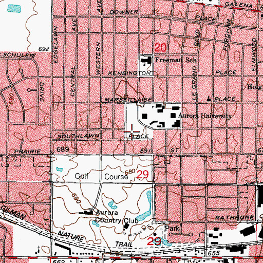 Topographic Map of Snell Baseball Field, IL