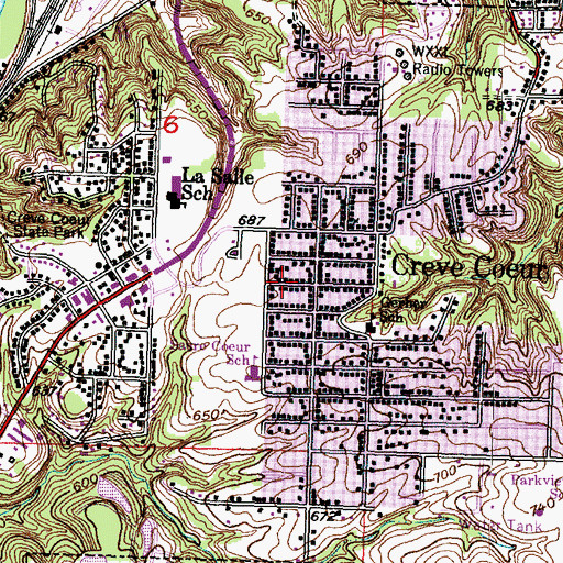 Topographic Map of Creve Coeur Southern Baptist Church, IL