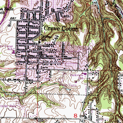 Topographic Map of Creve Coeur Fire Protection District and Rescue Department Station 2, IL
