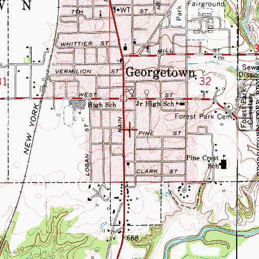 Topographic Map of Georgetown Friends Church, IL
