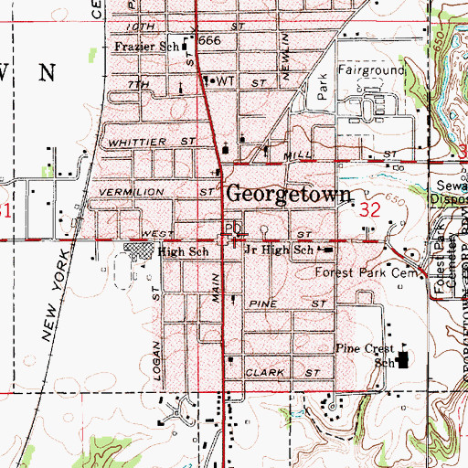 Topographic Map of Georgetown Public Library, IL