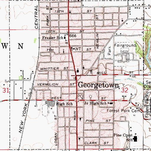 Topographic Map of Georgetown United Methodist Church, IL