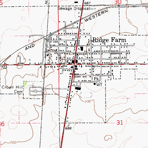Topographic Map of Ridge Farm United Methodist Church, IL