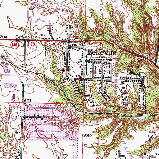 Topographic Map of Bellevue Bible Church, IL