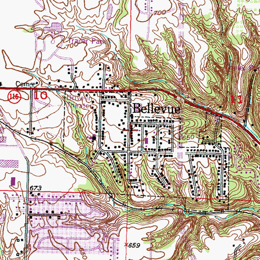 Topographic Map of Bellevue Village Hall, IL