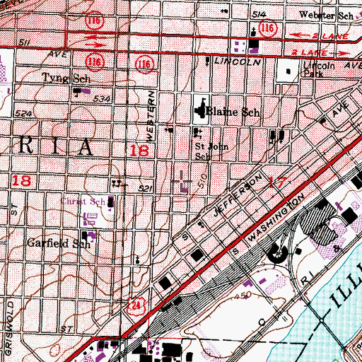 Topographic Map of Blaine Street Christian Center, IL