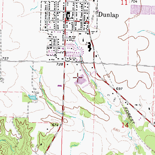 Topographic Map of Dunlap High School, IL
