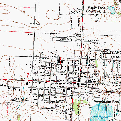 Topographic Map of Elmwood High School, IL