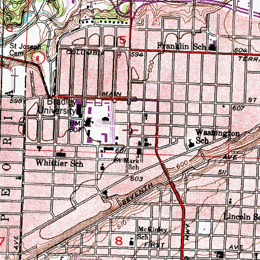 Topographic Map of Garrett Hall, IL