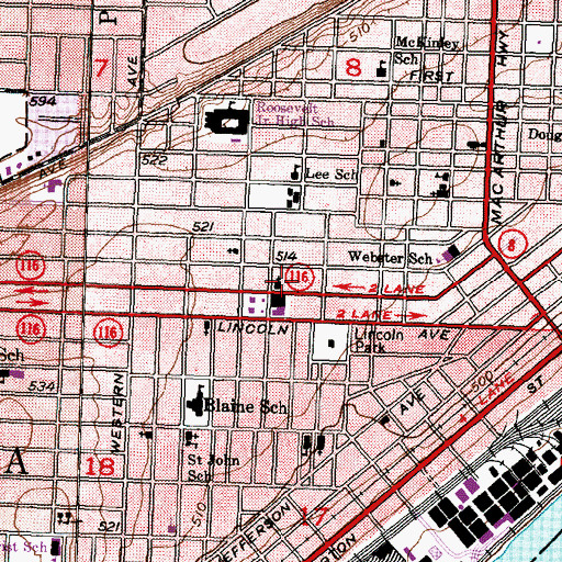 Topographic Map of Howett Street Christian Church, IL