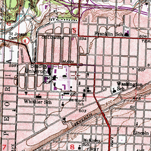 Topographic Map of Lovelace Hall, IL