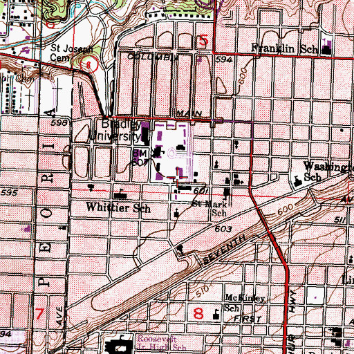 Topographic Map of Olin Hall, IL