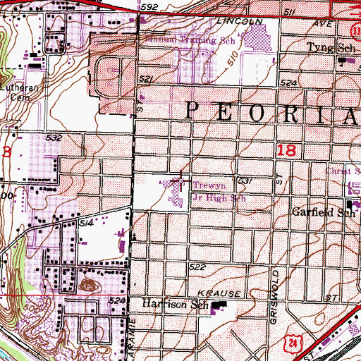 Topographic Map of Peoria Cosmetology School, IL