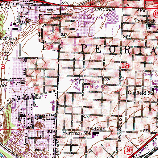 Topographic Map of Peoria Cosmetology School, IL