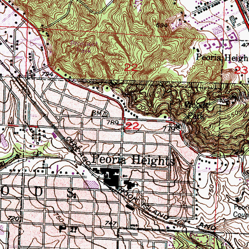 Topographic Map of Peoria Heights Congregational Church, IL