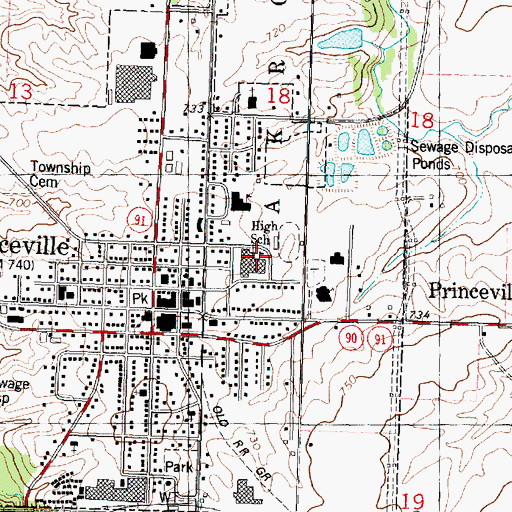 Topographic Map of Princeville High School, IL