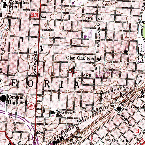 Topographic Map of Saint Bernard School (historical), IL