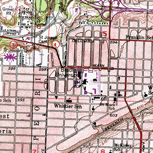 Topographic Map of Wilkey Hall, IL