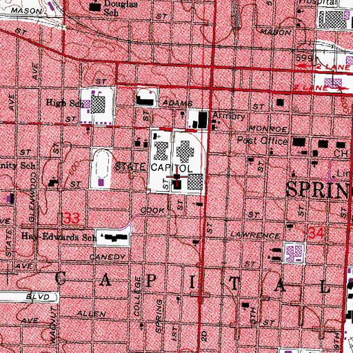 Topographic Map of Illinois State Archives, IL