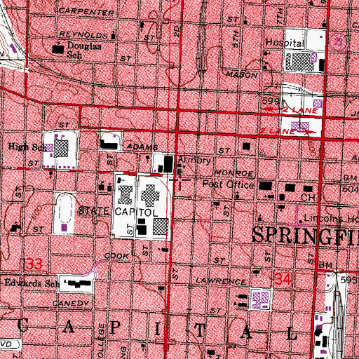 Topographic Map of Illinois State Library, IL