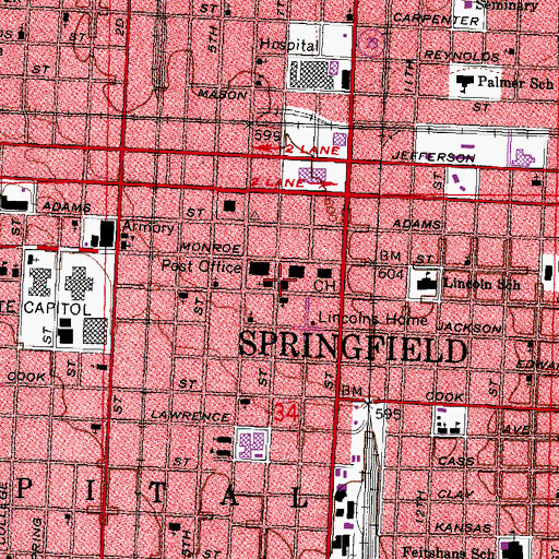 Topographic Map of Lincoln Library, IL