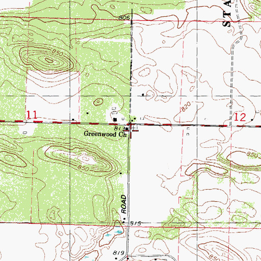 Topographic Map of Greenwood Presbyterian Cemetery, WI