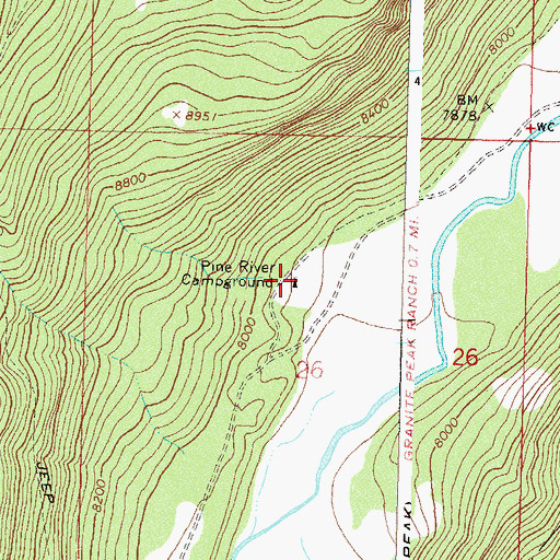 Topographic Map of Pine River Campground, CO