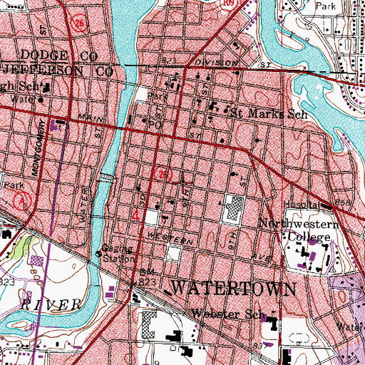 Topographic Map of First Baptist Church, WI