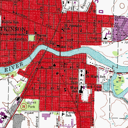 Topographic Map of Fort Atkinson Post Office, WI