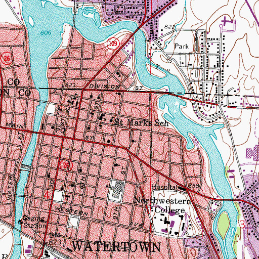 Topographic Map of Immanuel Evangelical Lutheran Church, WI