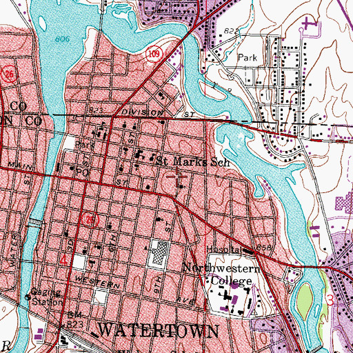 Topographic Map of Immanuel Evangelical Lutheran School, WI