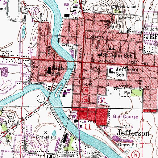 Topographic Map of Jefferson City Hall, WI