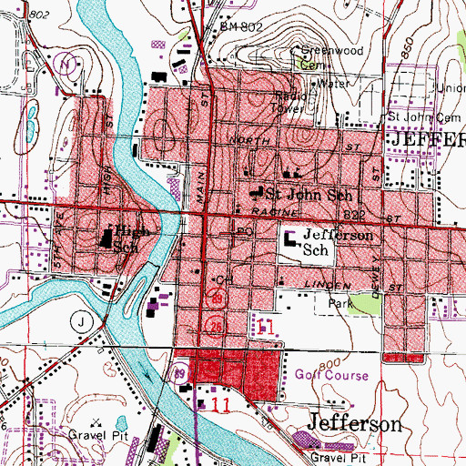 Topographic Map of Jefferson Post Office, WI