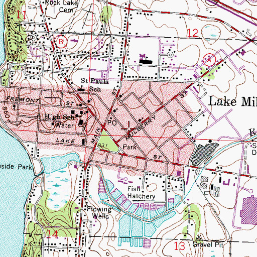 Topographic Map of Lake Mills Post Office, WI